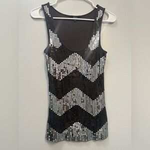 Express Black Tank Top with Silver Sequin Chevron
